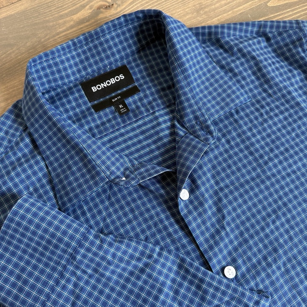 Bonobos Men's XL Slim Fit Plaid Long Sleeve Button Up Shirt‎ Collar Top
